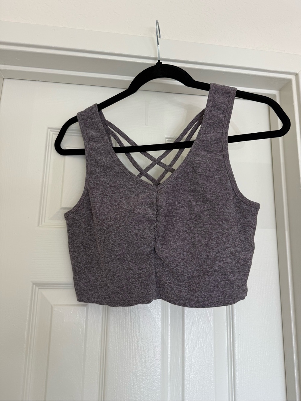 Zella Plum Heather Strappy Back V-Neck Sports Bra